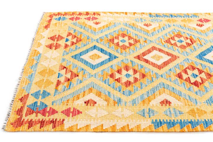 3' 5 x 6' 9 Hand Woven Kilim Maymana Wool Runner Rug