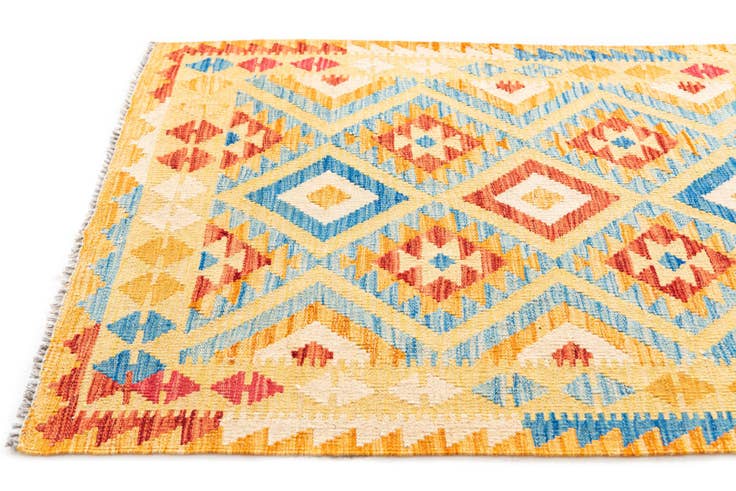 Detail image of 3' 5 x 6' 9 Hand Woven Kilim Maymana Wool Runner Rug