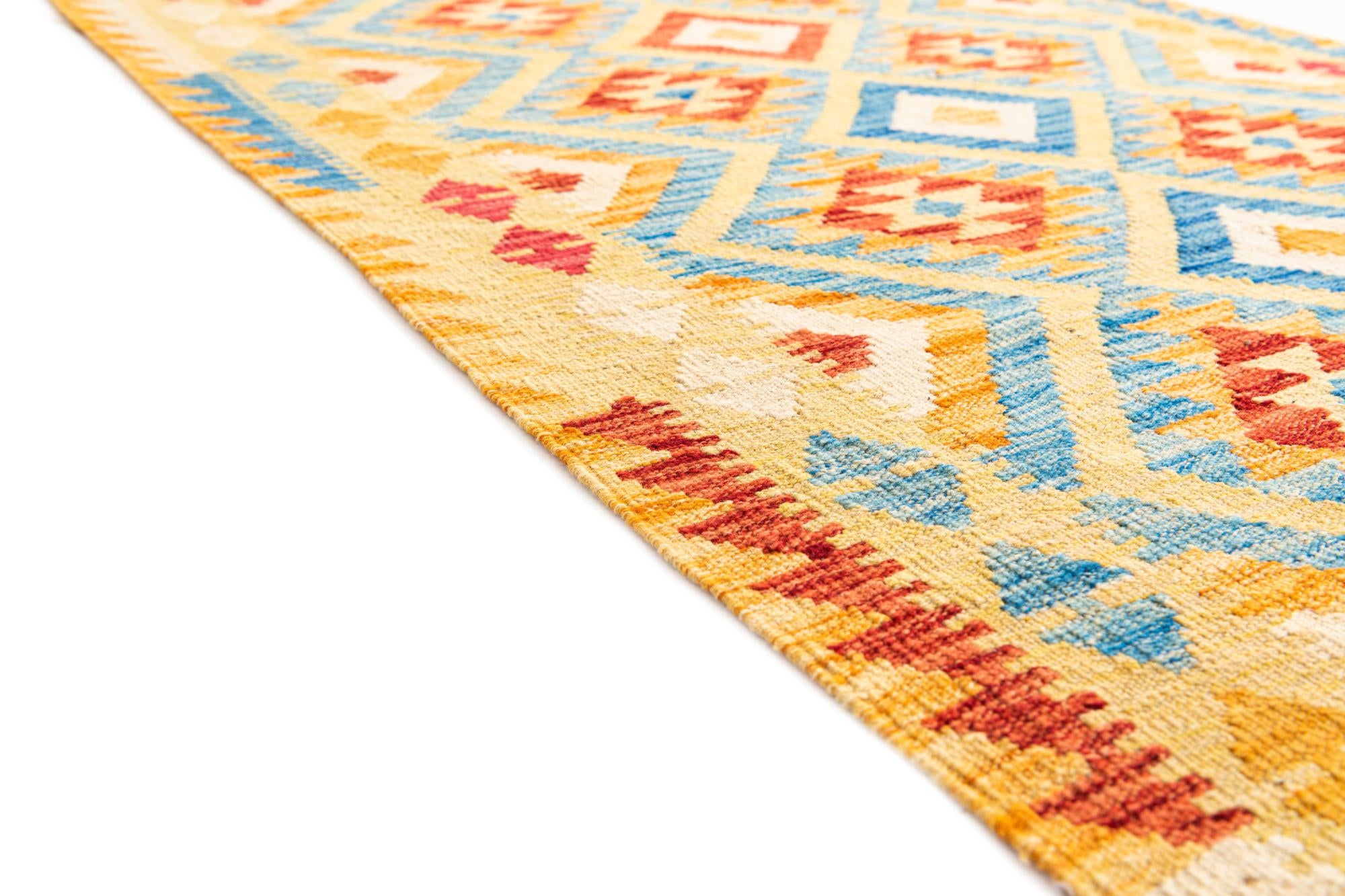3' 5 x 6' 9 Hand Woven Kilim Maymana Wool Runner Rug