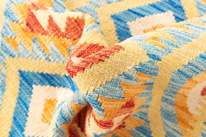 3' 5 x 6' 9 Hand Woven Kilim Maymana Wool Runner Rug