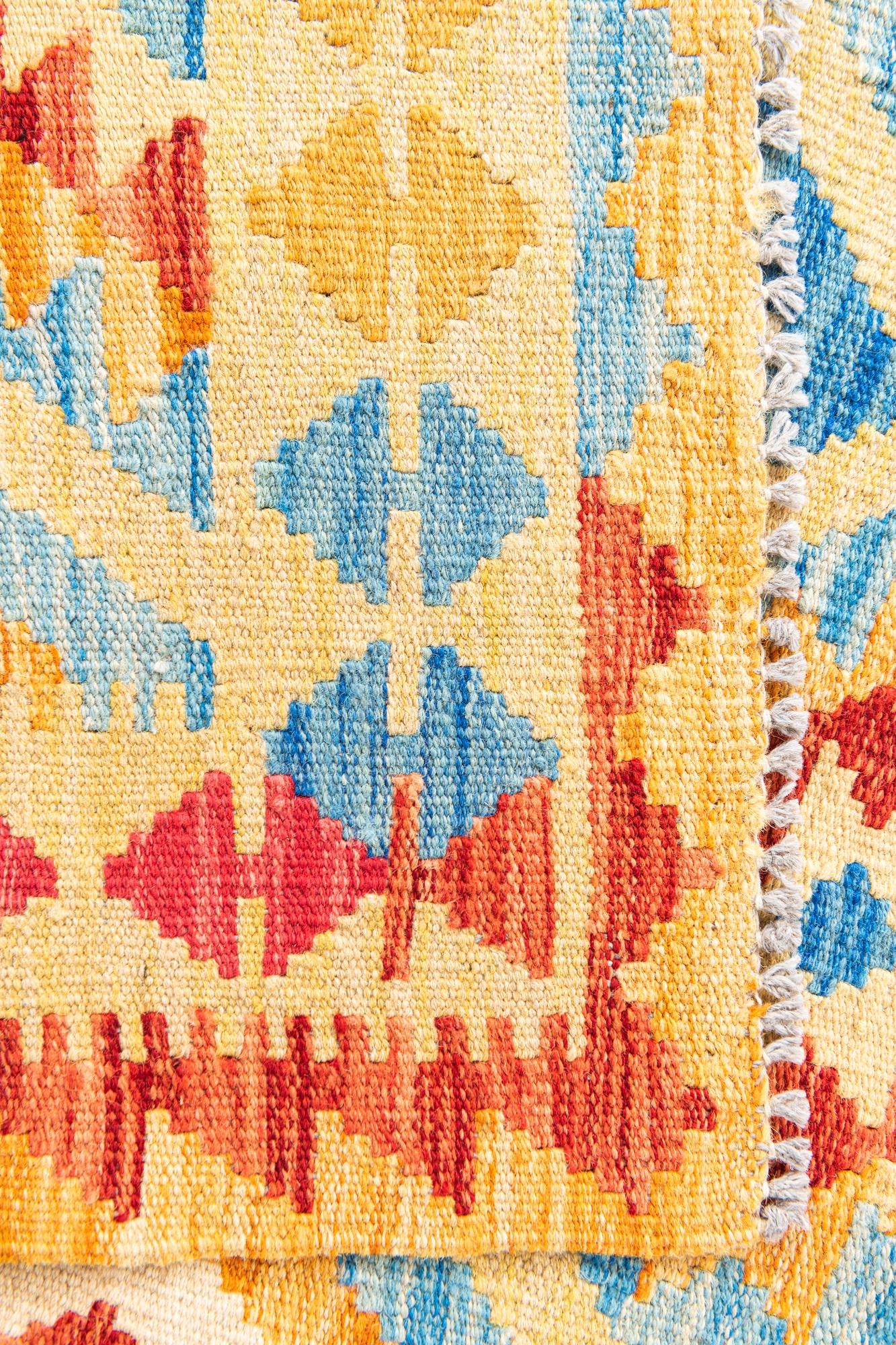 3' 5 x 6' 9 Hand Woven Kilim Maymana Wool Runner Rug