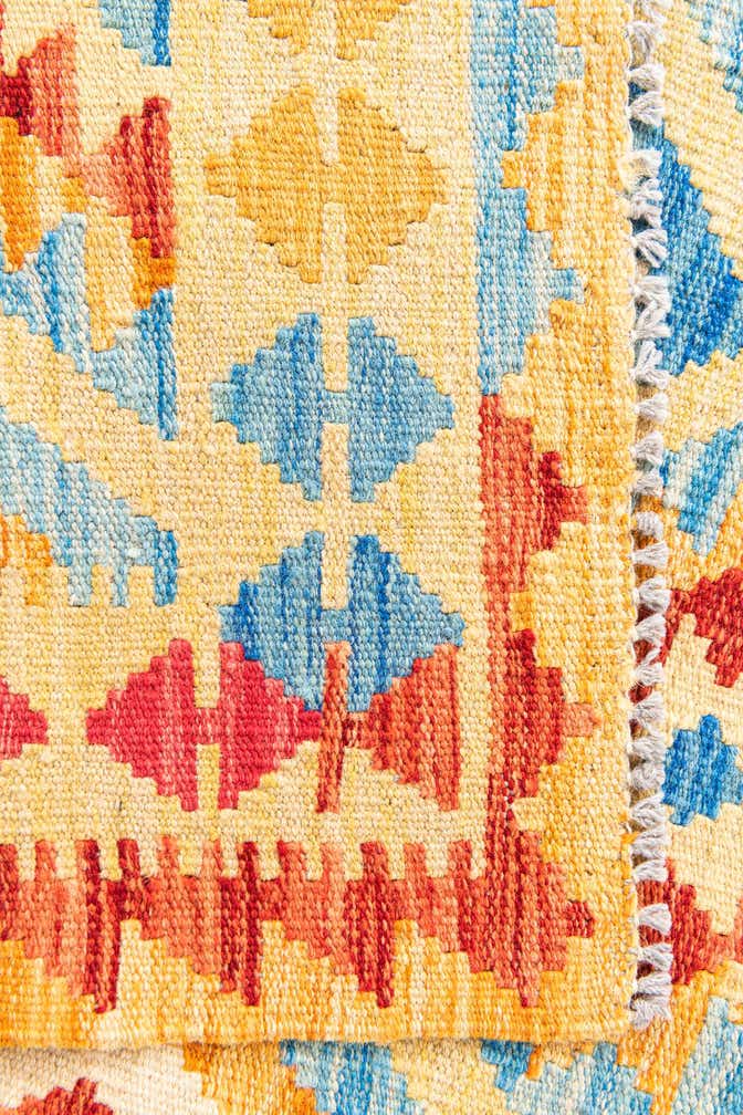 3' 5 x 6' 9 Hand Woven Kilim Maymana Wool Runner Rug