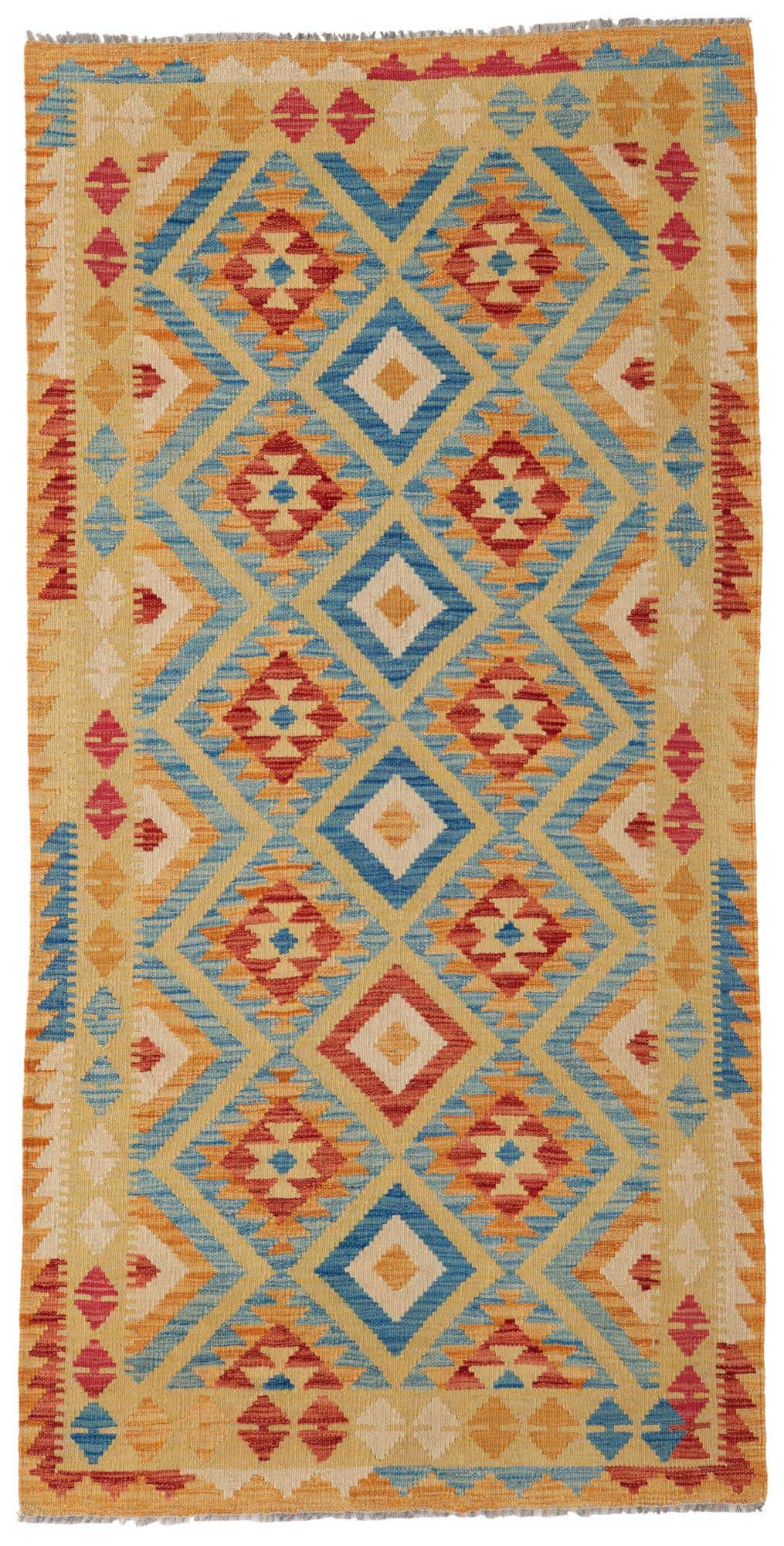 3' 5 x 6' 9 Hand Woven Kilim Maymana Wool Runner Rug