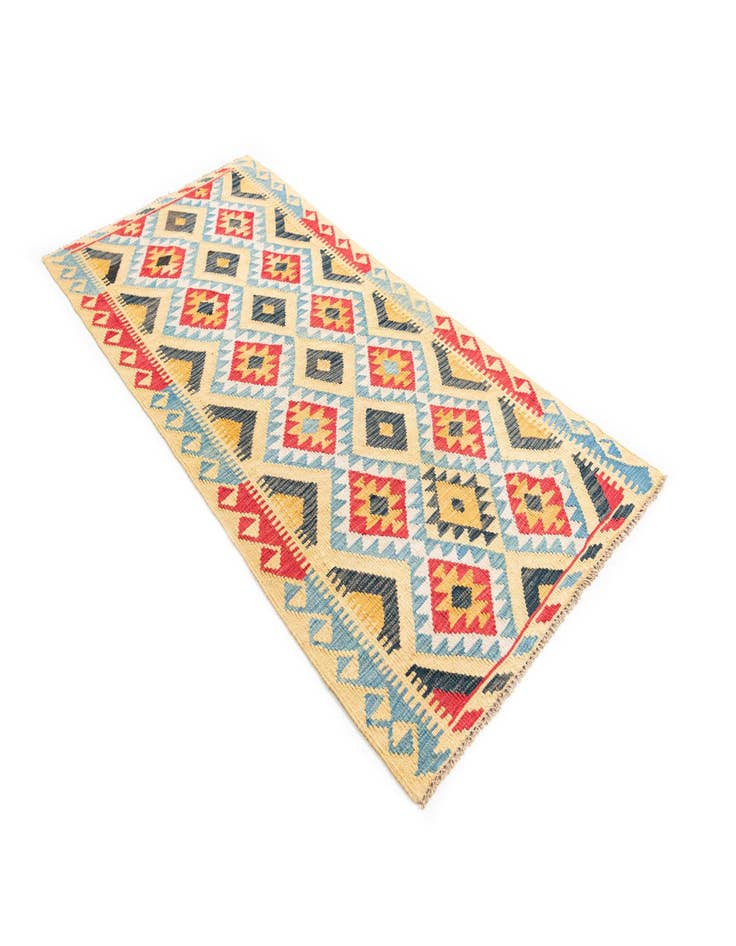 Detail image of 3' 3 x 6' 7  Hand Woven Kilim Maymana Wool Runner Rug