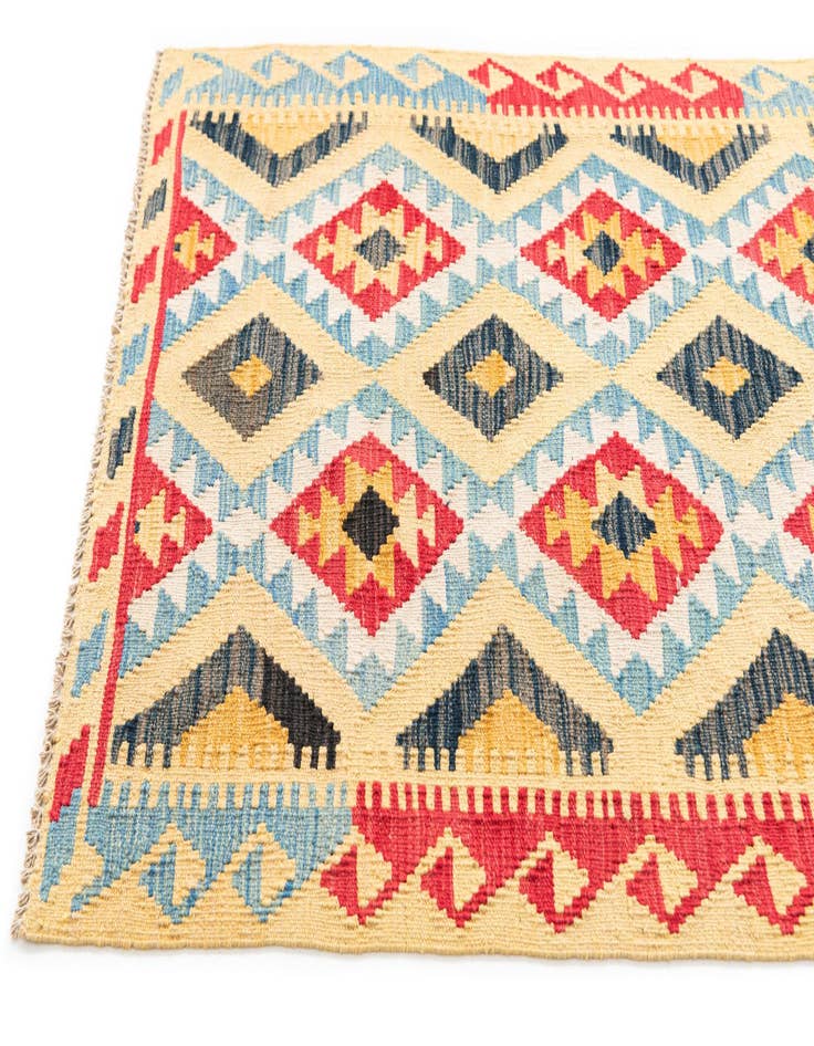 Detail image of 3' 3 x 6' 7  Hand Woven Kilim Maymana Wool Runner Rug