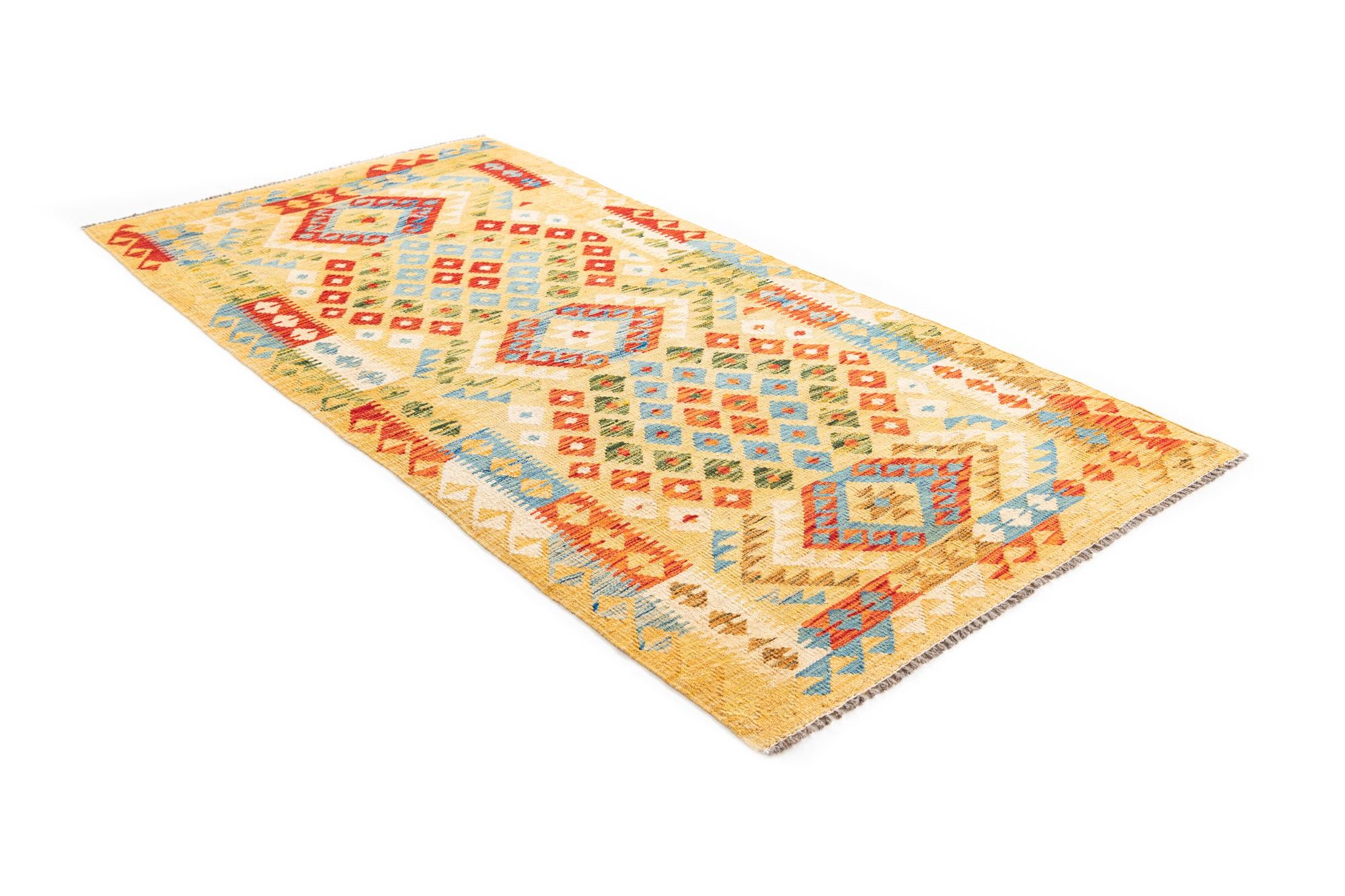 3' 5 x 6' 9 Hand Woven Kilim Maymana Wool Runner Rug