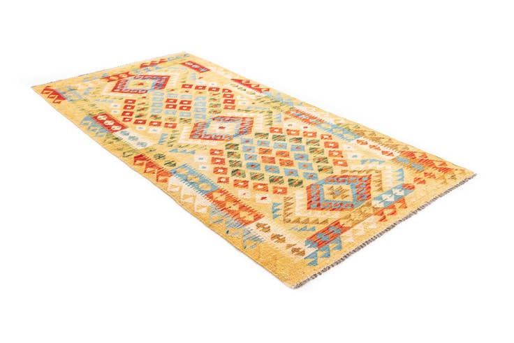 Detail image of 3' 5 x 6' 9 Hand Woven Kilim Maymana Wool Runner Rug