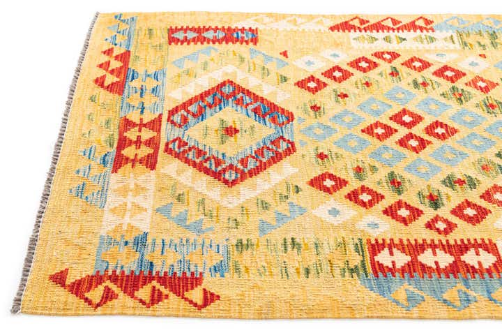 3' 5 x 6' 9 Hand Woven Kilim Maymana Wool Runner Rug