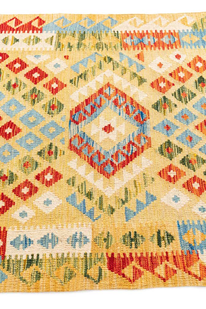 3' 5 x 6' 9 Hand Woven Kilim Maymana Wool Runner Rug