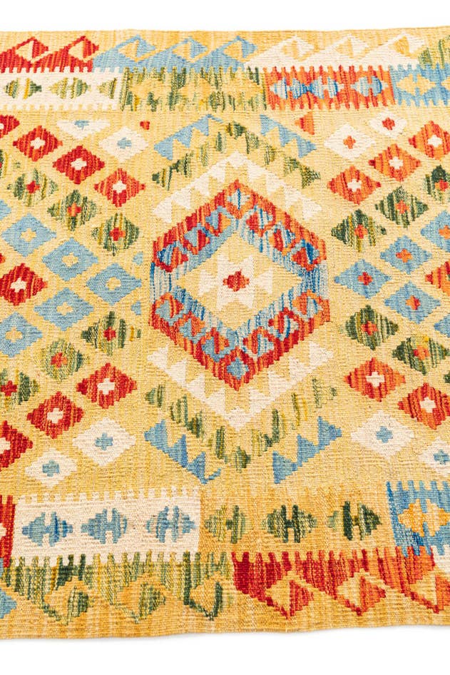 Detail image of 3' 5 x 6' 9 Hand Woven Kilim Maymana Wool Runner Rug