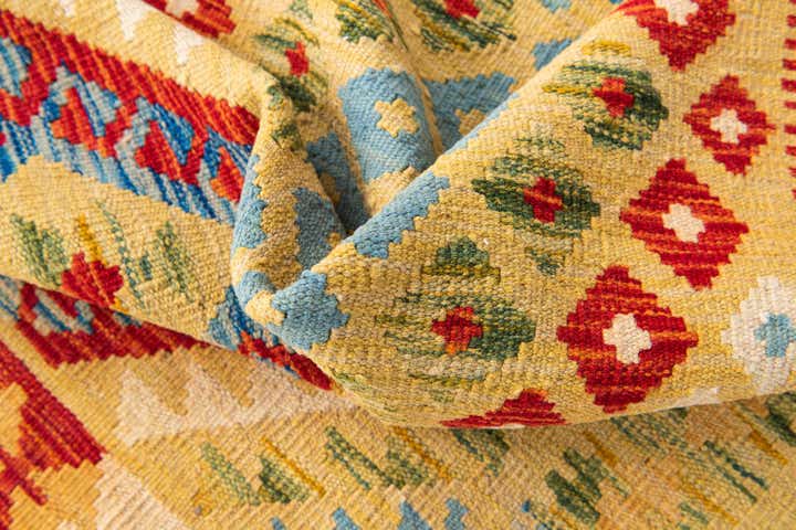 3' 5 x 6' 9 Hand Woven Kilim Maymana Wool Runner Rug