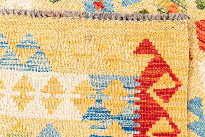 3' 5 x 6' 9 Hand Woven Kilim Maymana Wool Runner Rug