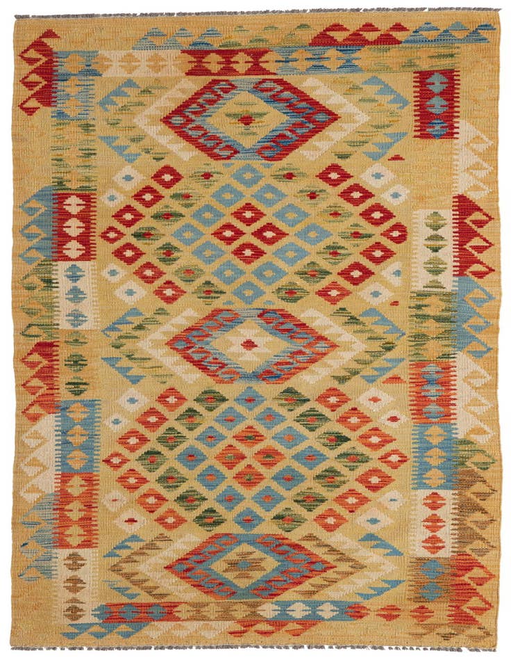 Detail image of 3' 5 x 6' 9 Hand Woven Kilim Maymana Wool Runner Rug