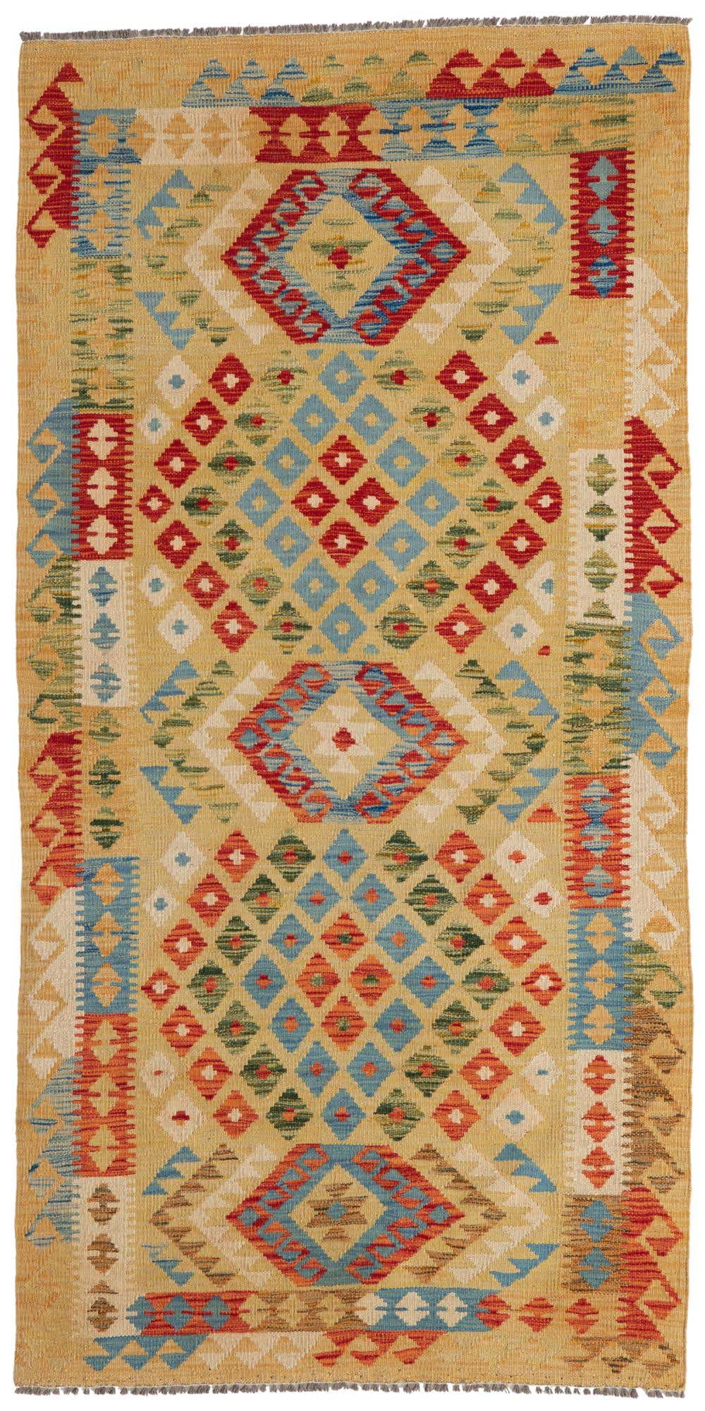 3' 5 x 6' 9 Hand Woven Kilim Maymana Wool Runner Rug