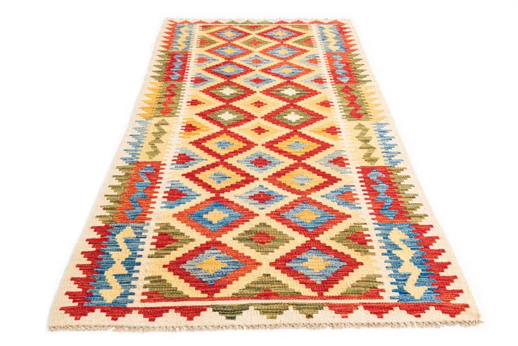 Detail image of 3' 2 x 6' 7 Hand Woven Kilim Maymana Wool Runner Rug