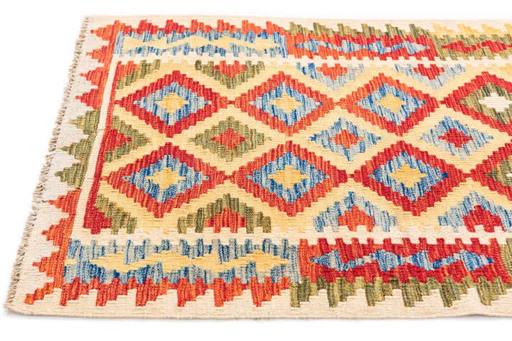 3' 2 x 6' 7 Hand Woven Kilim Maymana Wool Runner Rug