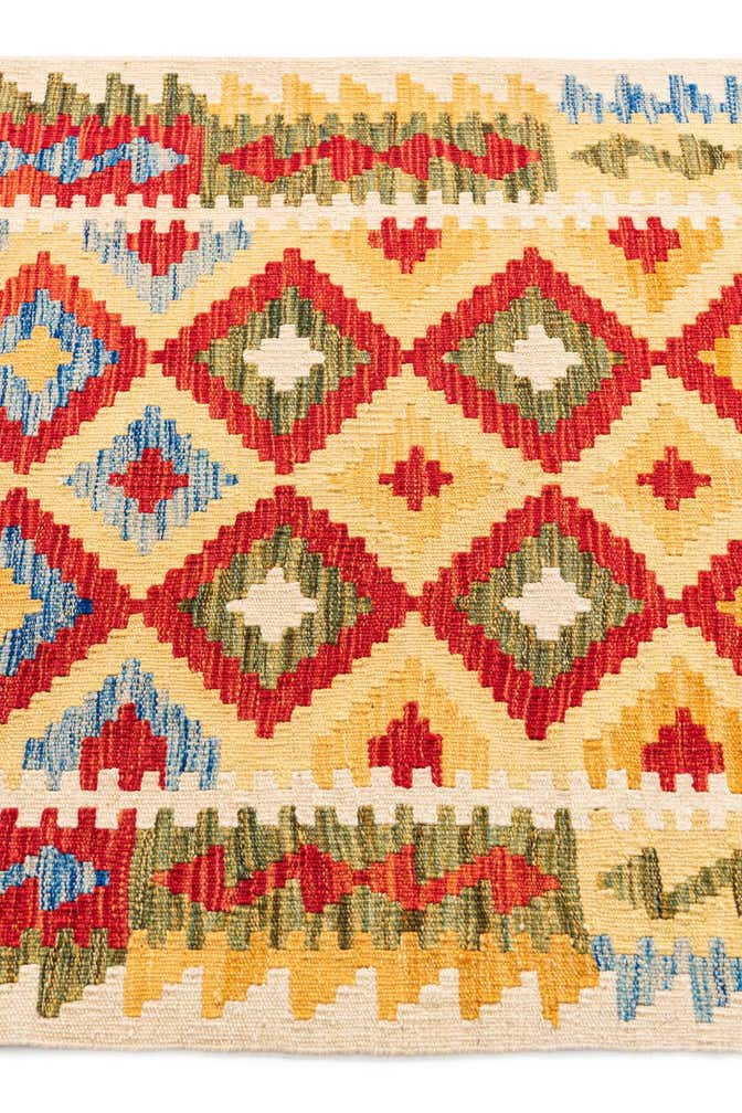 3' 2 x 6' 7 Hand Woven Kilim Maymana Wool Runner Rug
