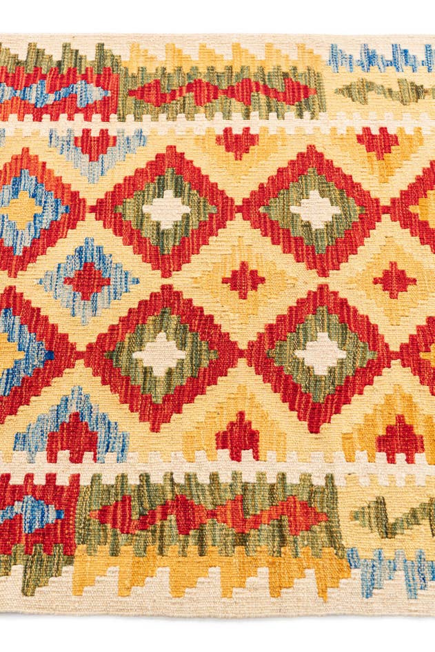 Detail image of 3' 2 x 6' 7 Hand Woven Kilim Maymana Wool Runner Rug