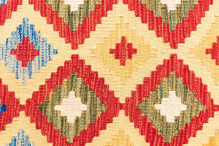 3' 2 x 6' 7 Hand Woven Kilim Maymana Wool Runner Rug