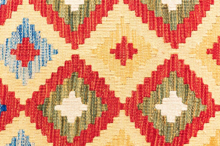 Detail image of 3' 2 x 6' 7 Hand Woven Kilim Maymana Wool Runner Rug