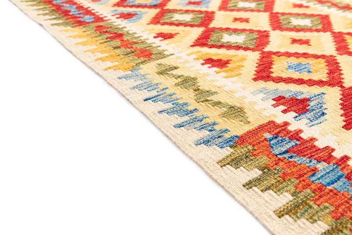 3' 2 x 6' 7 Hand Woven Kilim Maymana Wool Runner Rug