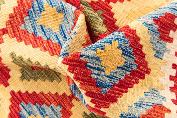 3' 2 x 6' 7 Hand Woven Kilim Maymana Wool Runner Rug