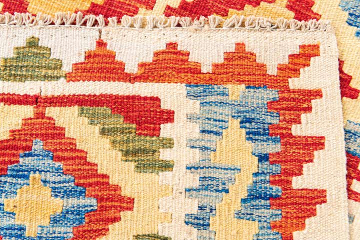 3' 2 x 6' 7 Hand Woven Kilim Maymana Wool Runner Rug