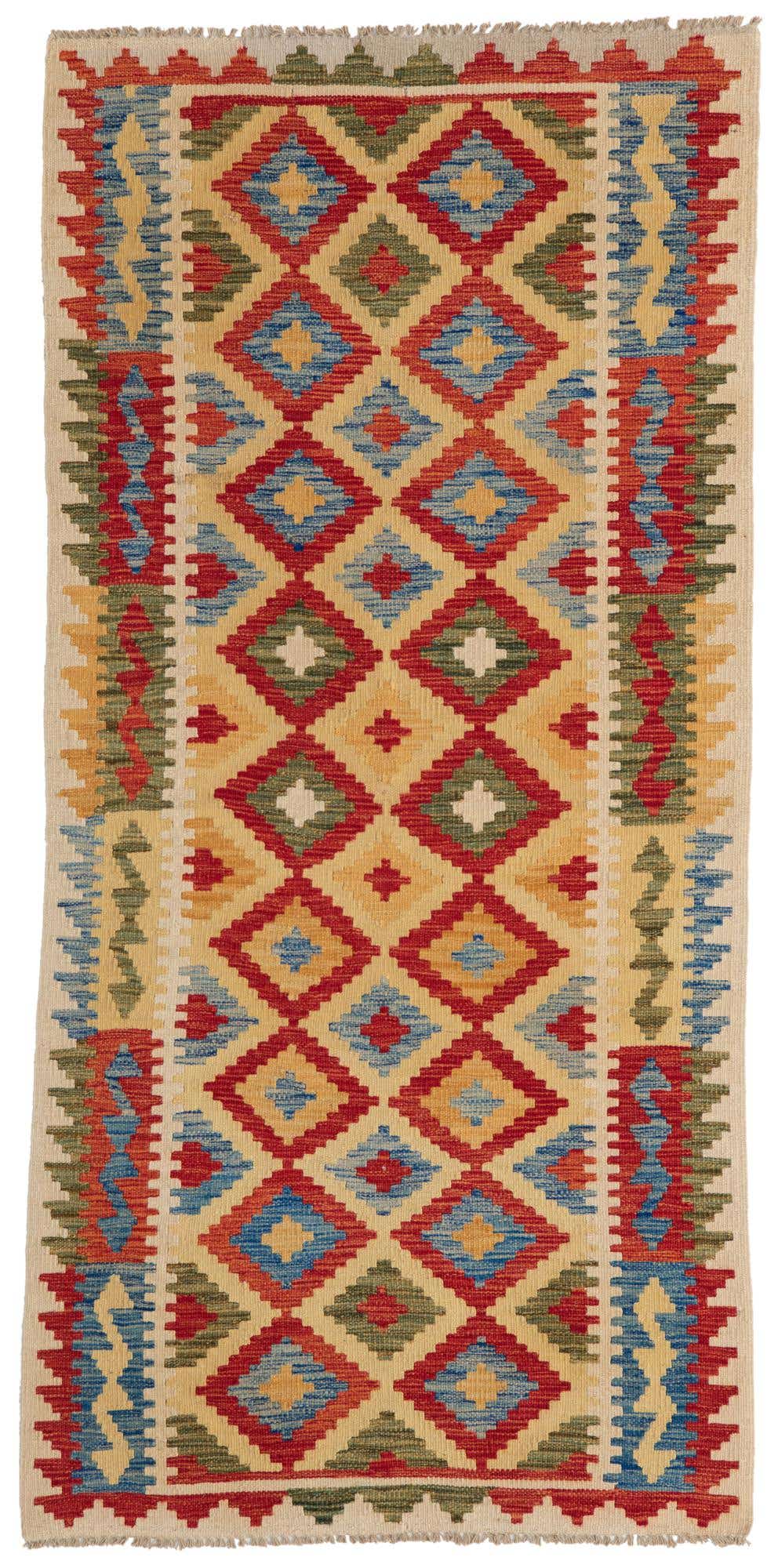 3' 2 x 6' 7 Hand Woven Kilim Maymana Wool Runner Rug