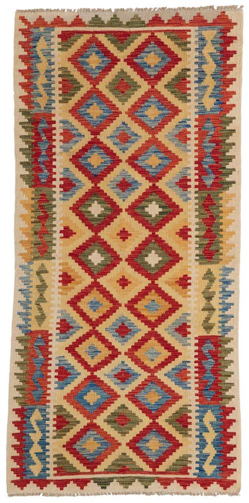 3' 2 x 6' 7 Hand Woven Kilim Maymana Wool Runner Rug