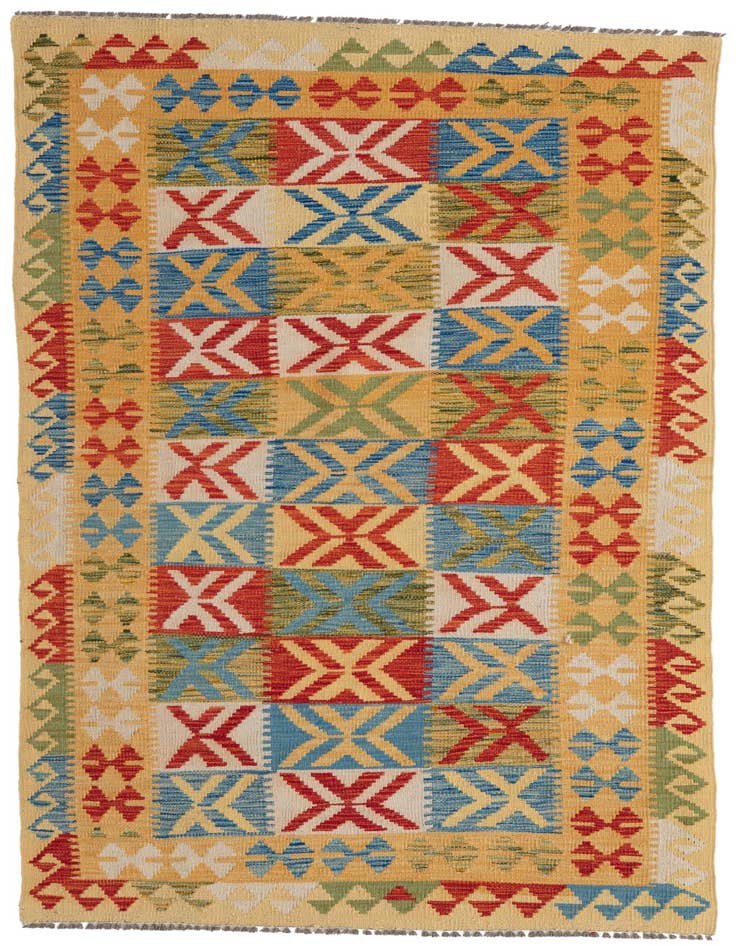 Detail image of 3' 4 x 6' 7 Hand Woven Kilim Maymana Wool Runner Rug