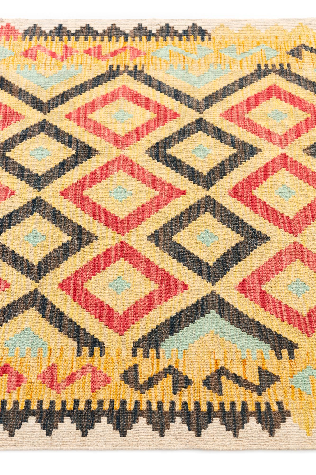 3' 5 x 6' 8 Hand Woven Kilim Maymana Wool Runner Rug