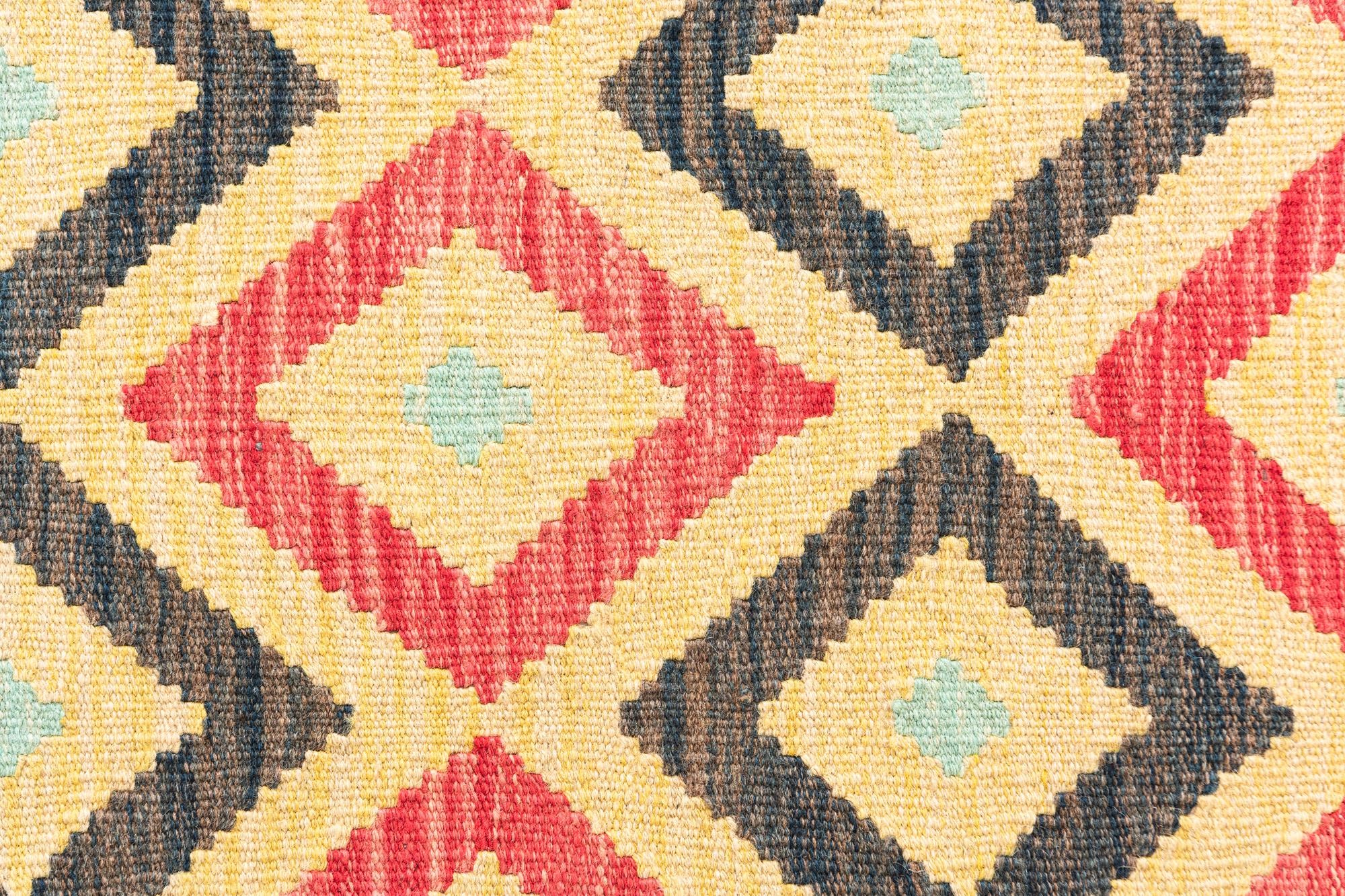 3' 5 x 6' 8 Hand Woven Kilim Maymana Wool Runner Rug