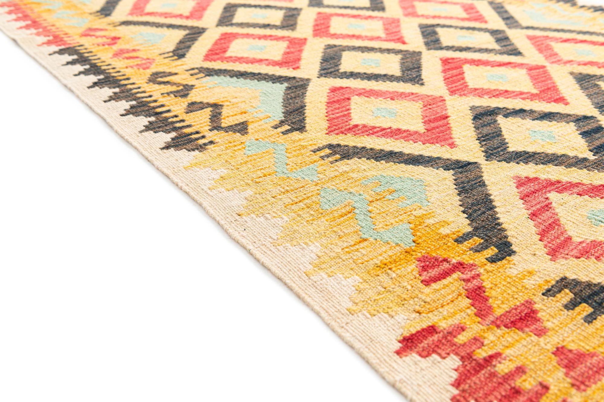3' 5 x 6' 8 Hand Woven Kilim Maymana Wool Runner Rug