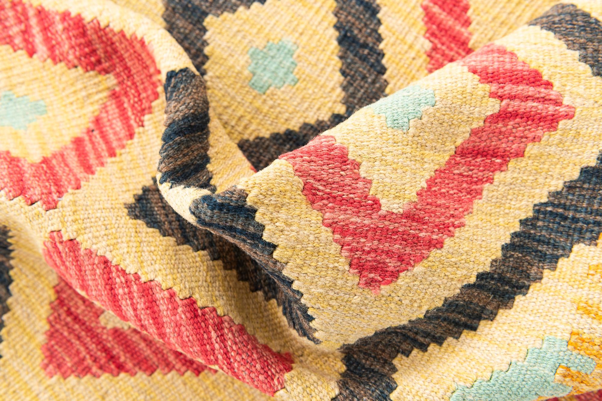 3' 5 x 6' 8 Hand Woven Kilim Maymana Wool Runner Rug