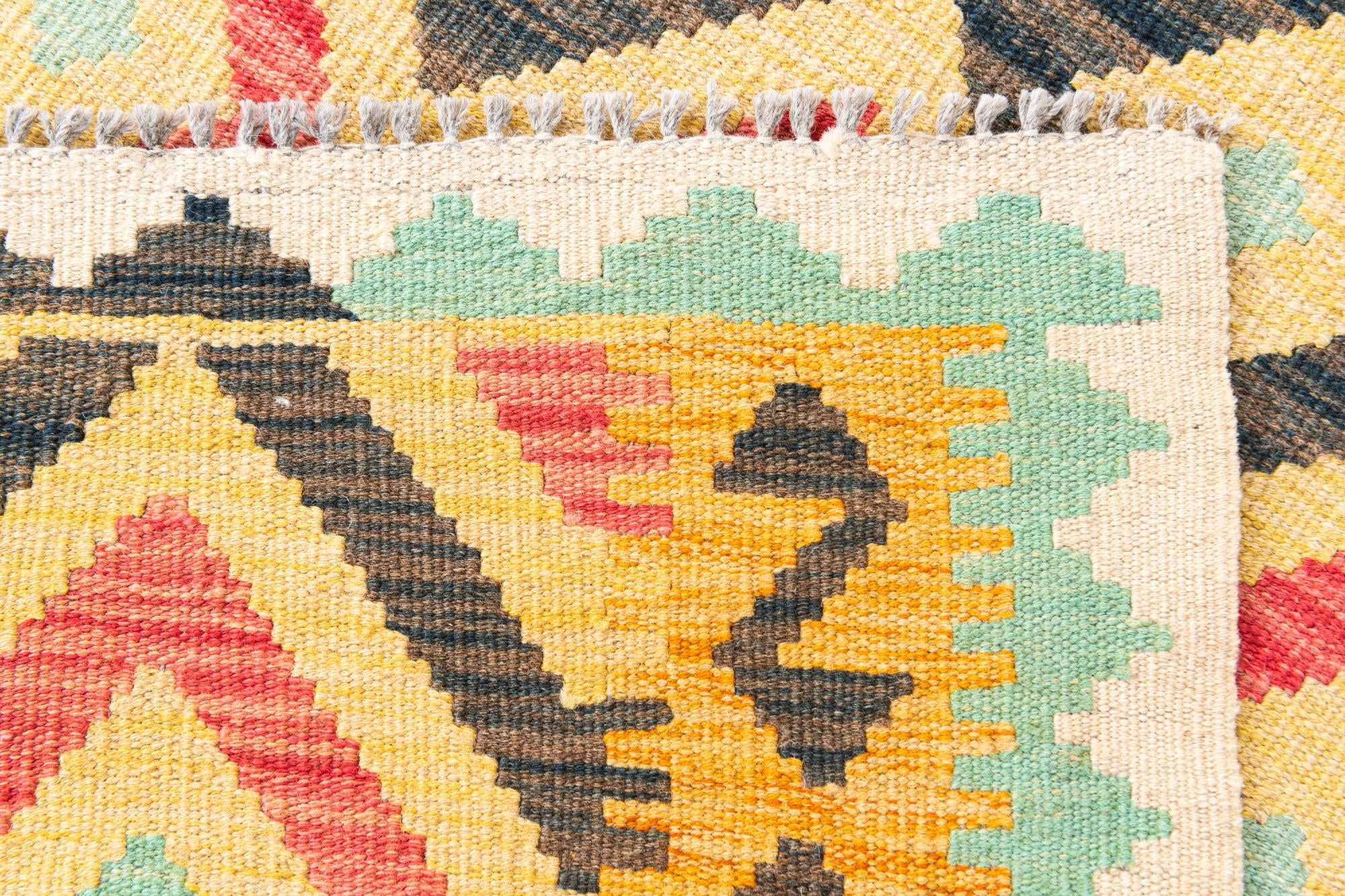 3' 5 x 6' 8 Hand Woven Kilim Maymana Wool Runner Rug