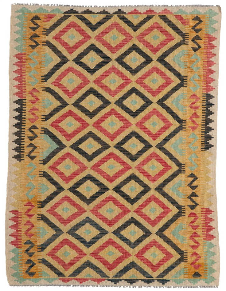 Detail image of 3' 5 x 6' 8 Hand Woven Kilim Maymana Wool Runner Rug