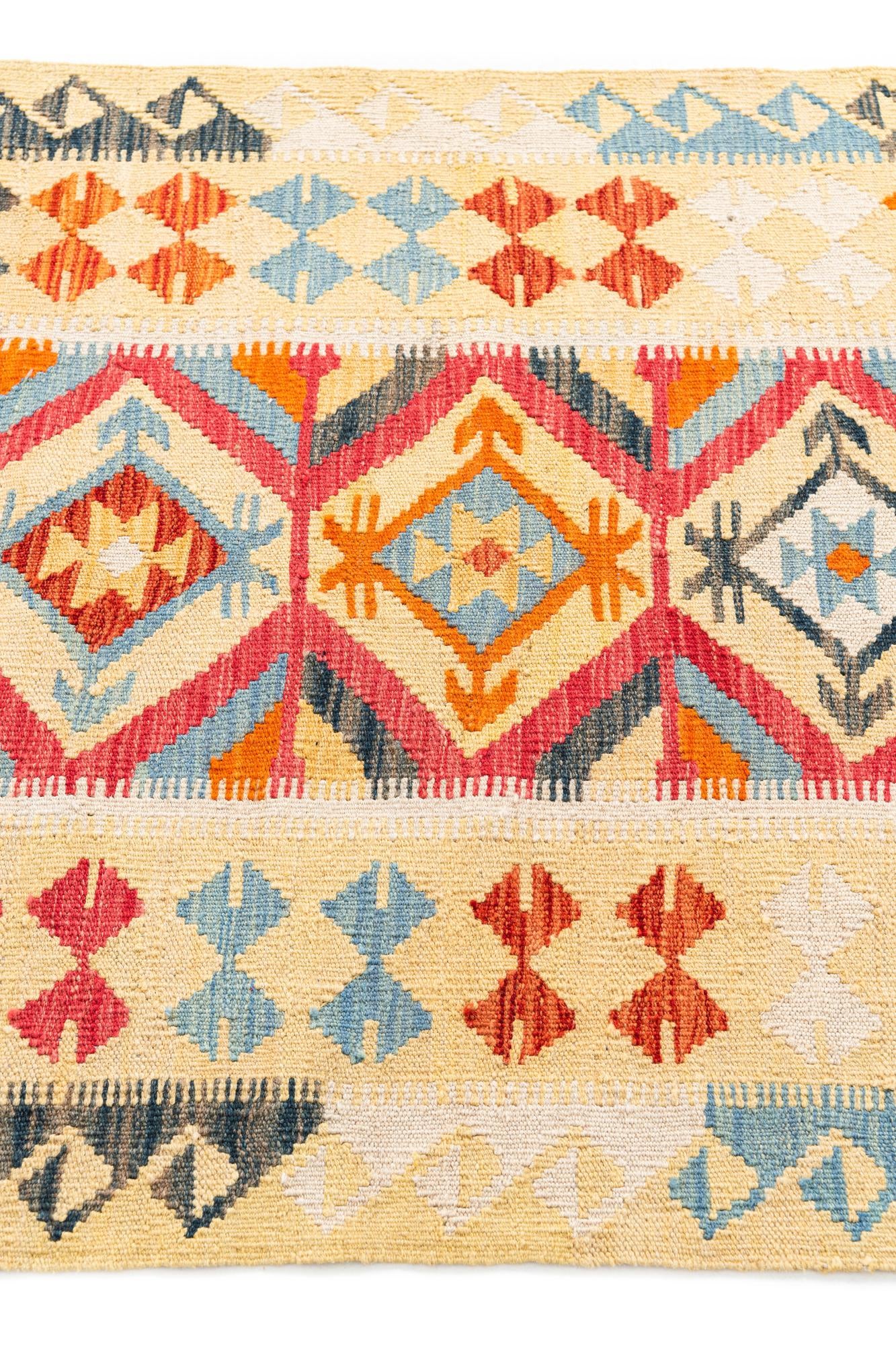 3' 4 x 6' 8 Hand Woven Kilim Maymana Wool Runner Rug