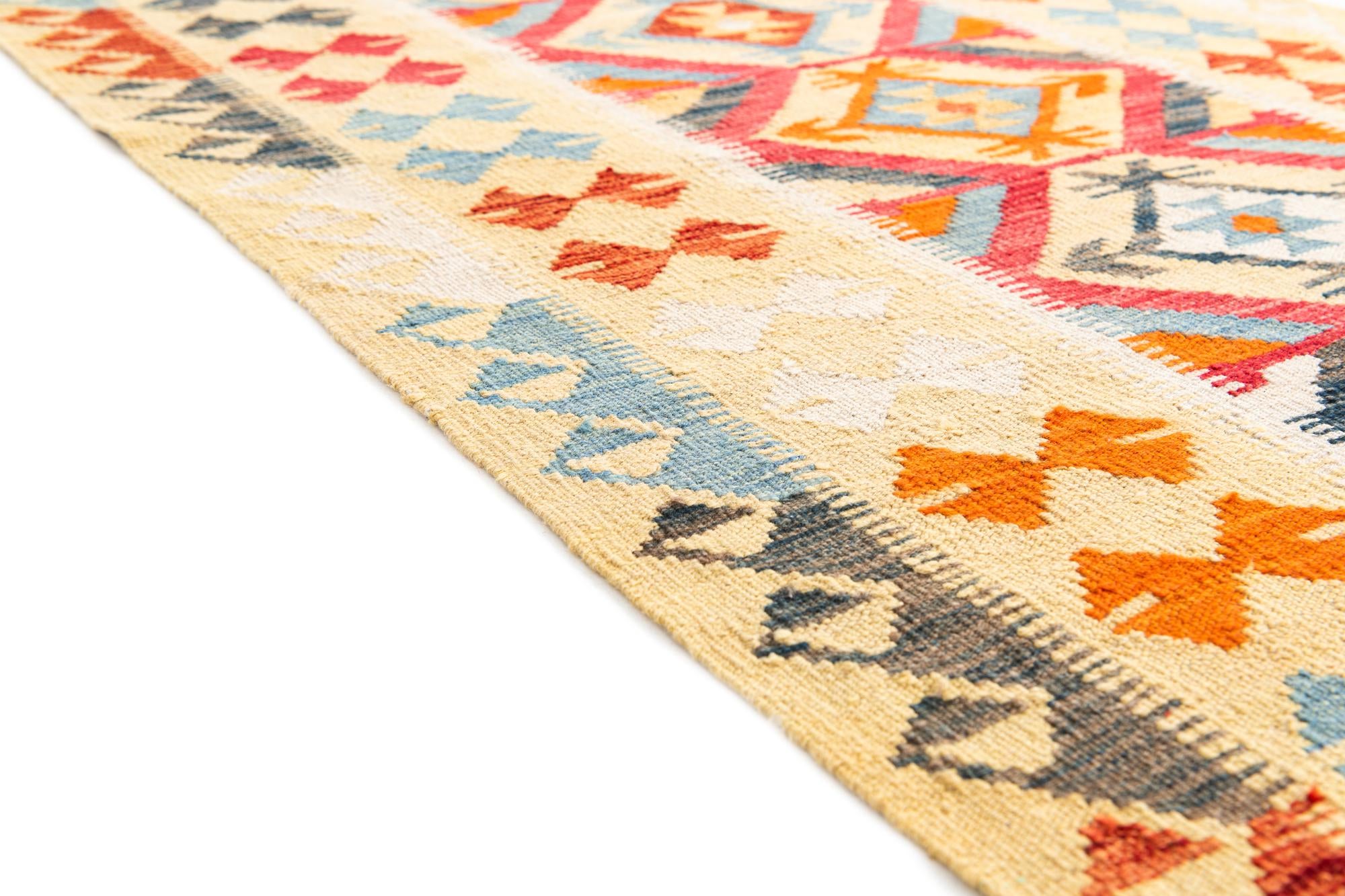 3' 4 x 6' 8 Hand Woven Kilim Maymana Wool Runner Rug
