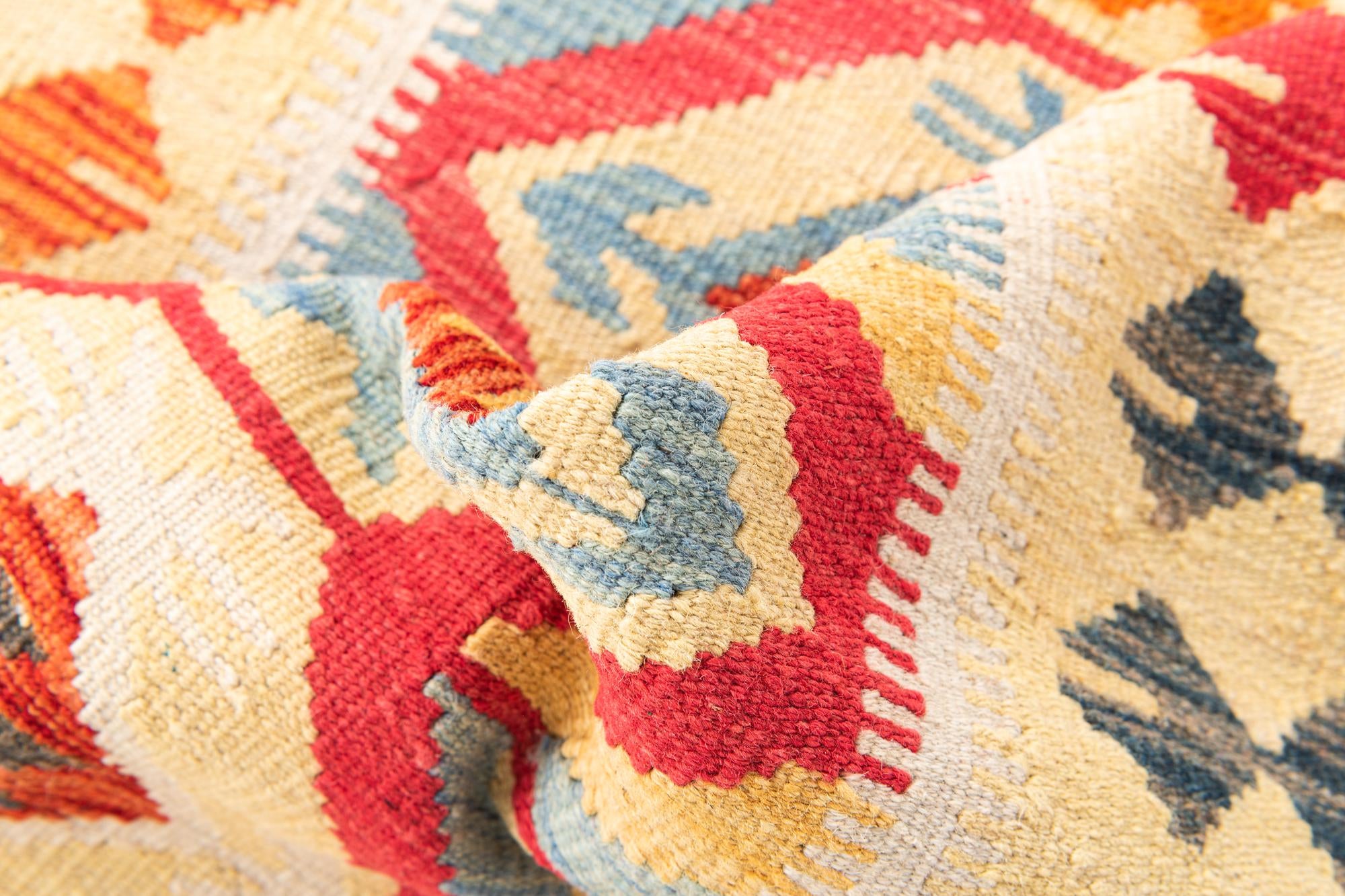 3' 4 x 6' 8 Hand Woven Kilim Maymana Wool Runner Rug