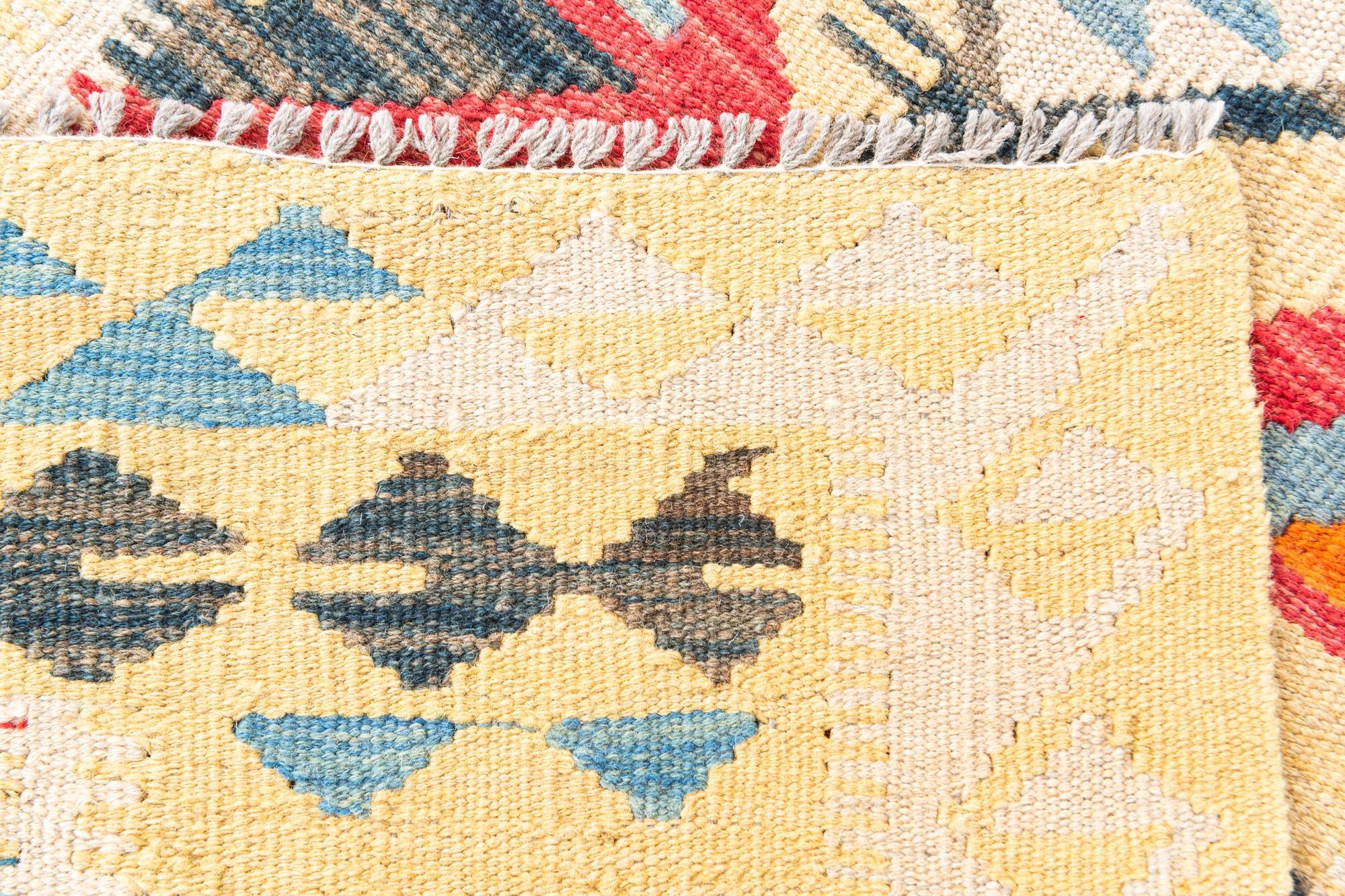 3' 4 x 6' 8 Hand Woven Kilim Maymana Wool Runner Rug