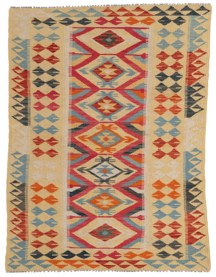 Detail image of 3' 4 x 6' 8 Hand Woven Kilim Maymana Wool Runner Rug