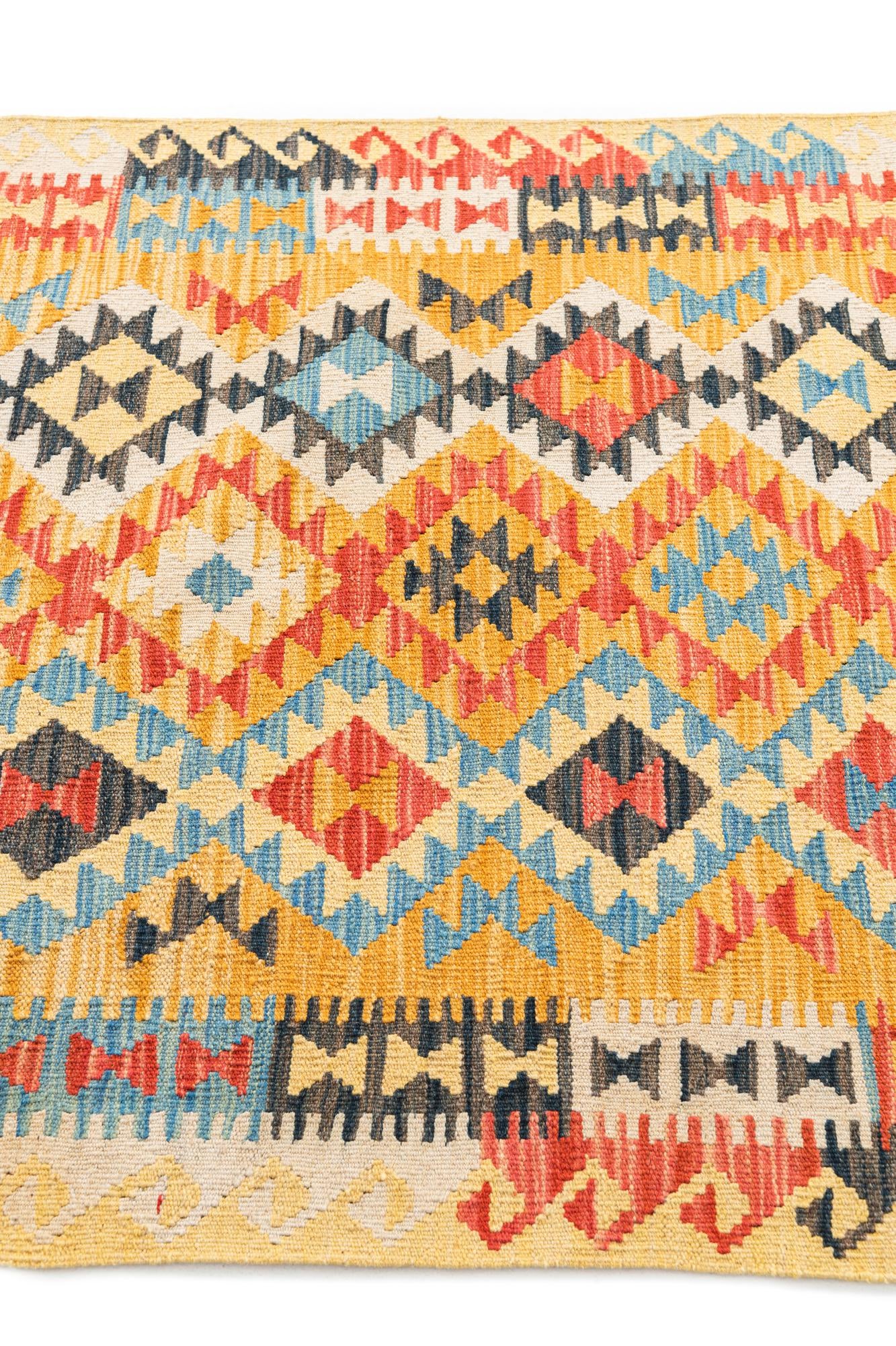 3' 5 x 6' 10 Hand Woven Kilim Maymana Wool Runner Rug