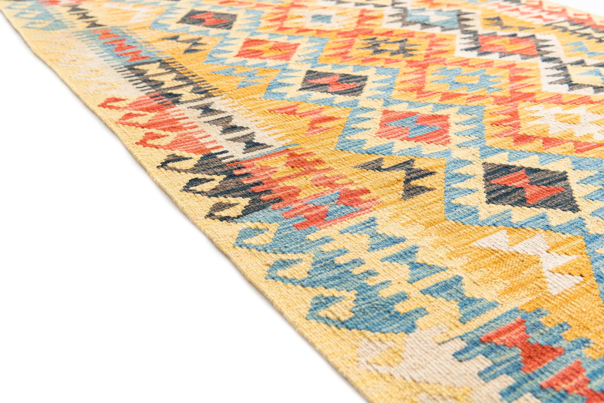 3' 5 x 6' 10 Hand Woven Kilim Maymana Wool Runner Rug