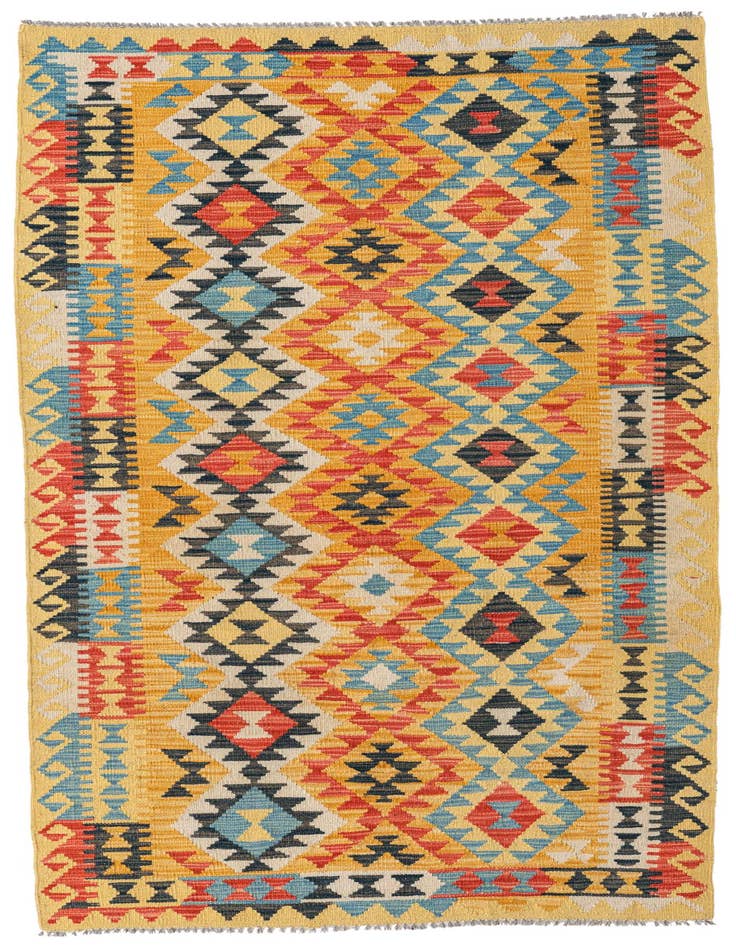 Detail image of 3' 5 x 6' 10 Hand Woven Kilim Maymana Wool Runner Rug