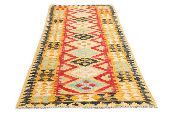 3' 2 x 6' 9 Hand Woven Kilim Maymana Wool Runner Rug