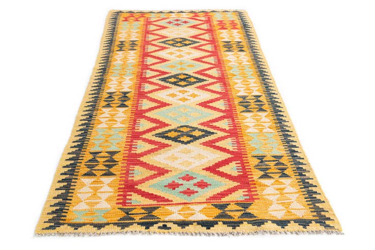 Detail image of 3' 2 x 6' 9 Hand Woven Kilim Maymana Wool Runner Rug