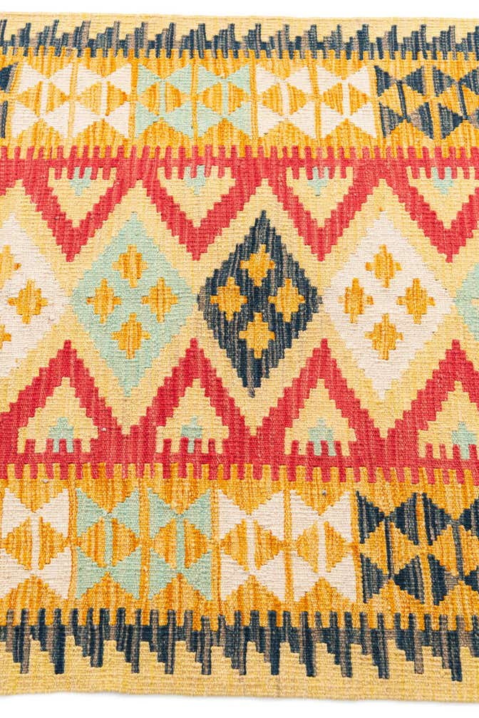 3' 2 x 6' 9 Hand Woven Kilim Maymana Wool Runner Rug