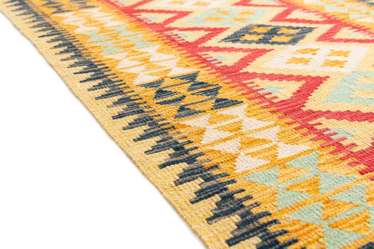Detail image of 3' 2 x 6' 9 Hand Woven Kilim Maymana Wool Runner Rug
