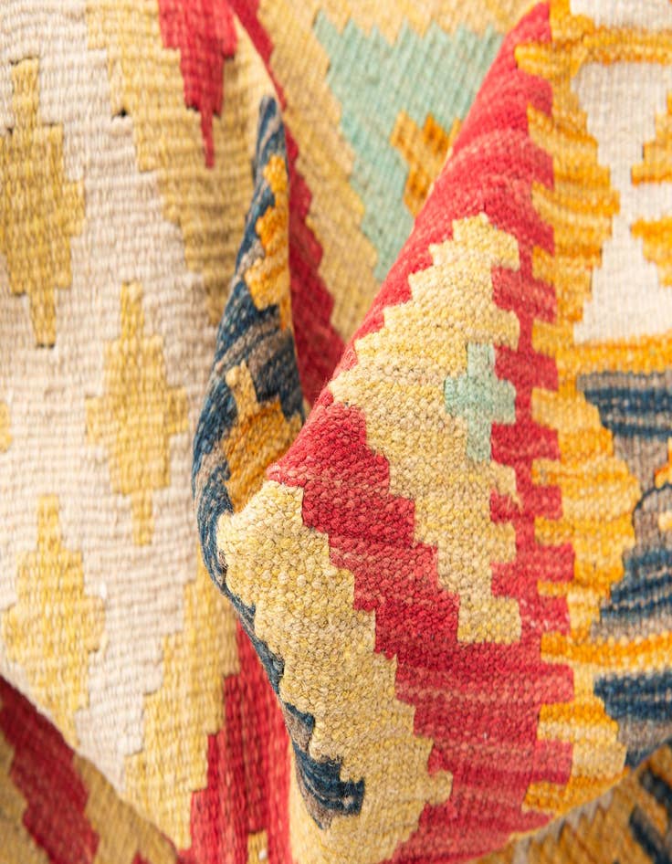 Detail image of 3' 2 x 6' 9  Hand Woven Kilim Maymana Wool Runner Rug