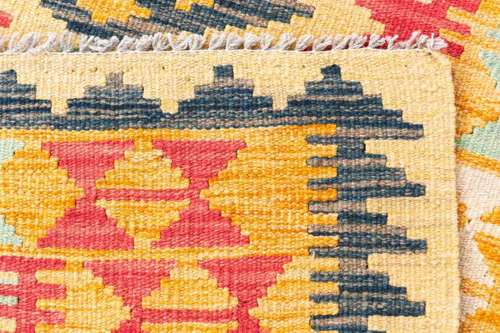 3' 2 x 6' 9 Hand Woven Kilim Maymana Wool Runner Rug
